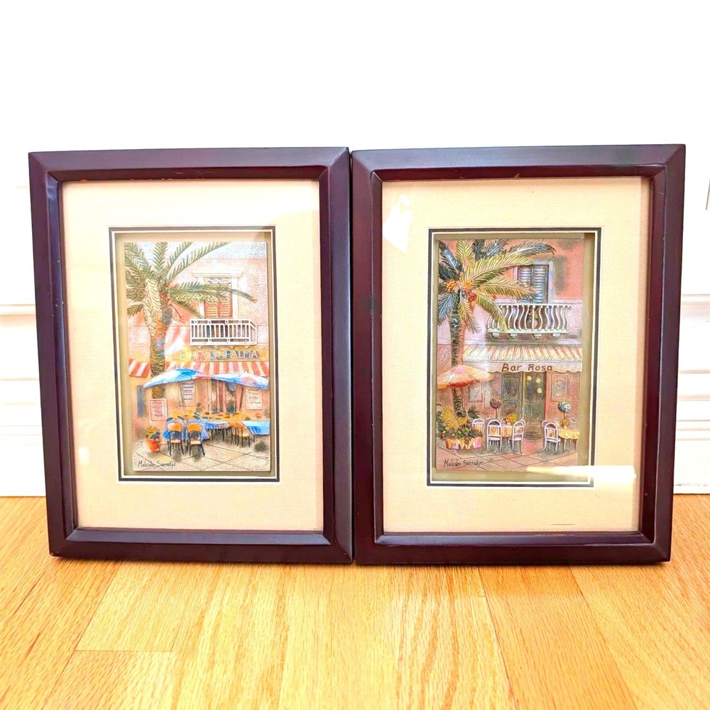 Malcolm Surridge 3D Decoupage Shadow Box Art Set Bar La Palma Bar Rosa Signed